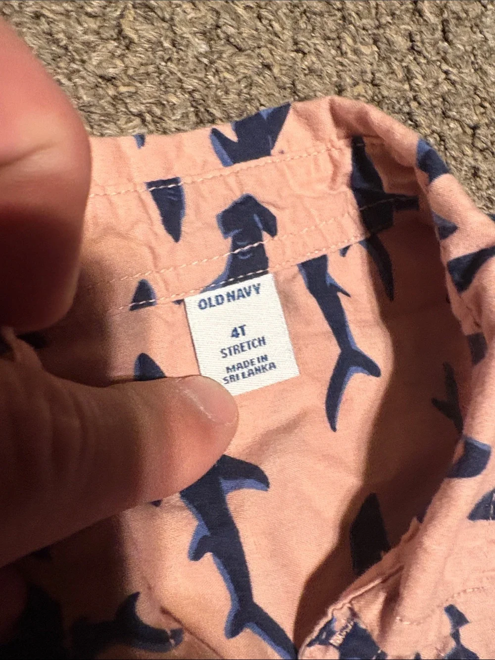 Old Navy Pink Short-Sleeve Button-Down Shirt with Navy Shark Print